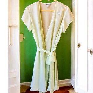 JOSIE Natori Vintage Sheer GREEN Short Robe Self Tie Embroidery NEW